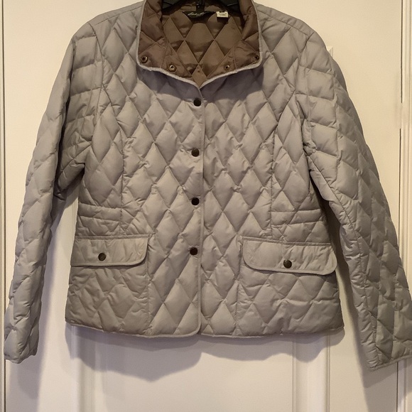 Eddie Bauer EB550 Jacket Goose Down Quilted Gray Jacket Size Large Snap Closure - Picture 3 of 16